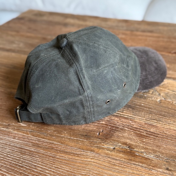 J Crew Hat Mens Strapback Olive Green Waxed Canvas and corduroy Cap - Picture 3 of 7